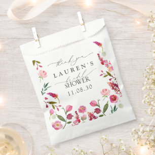 Pink Watercolor Flowers Bridal Shower Thank You Favor Bag