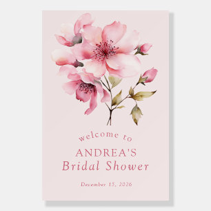 Pink Watercolor Flowers Bridal Shower Welcome Sign