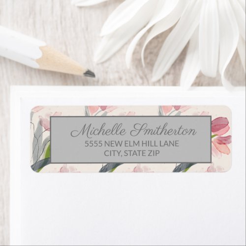 Pink Watercolor Flowers Cream Label