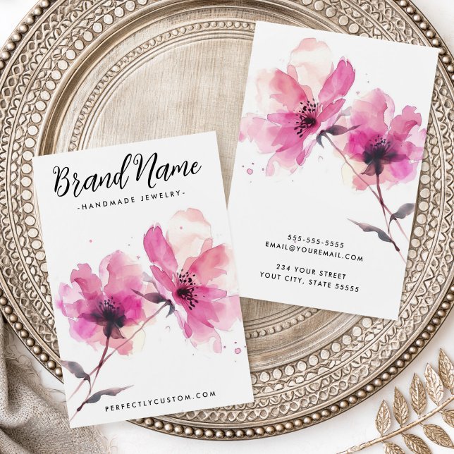 Pink watercolor flowers earring card (Pink watercolor flowers earring card)
