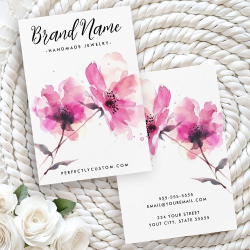 Pink watercolor flowers earring card