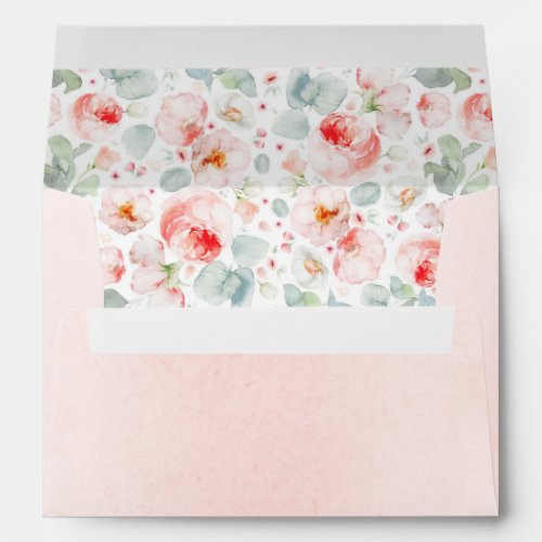 Pink Watercolor Flowers Elegant Bright Envelope