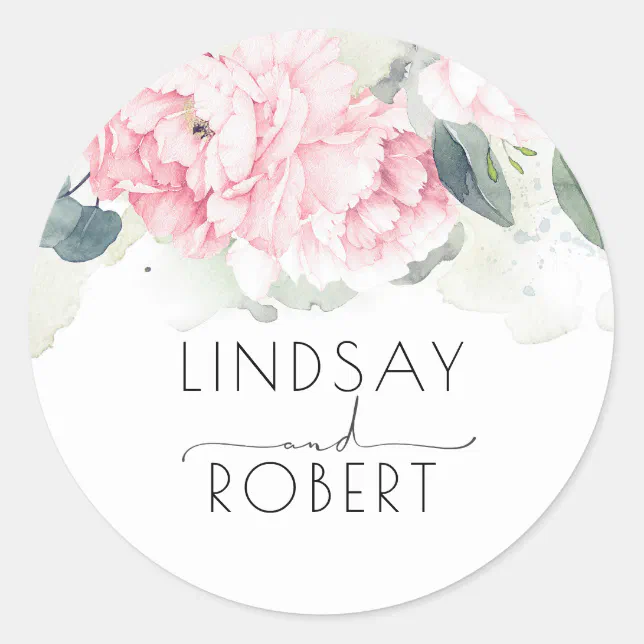 Pink Watercolor Flowers Elegant Vintage Inspired Classic Round Sticker ...