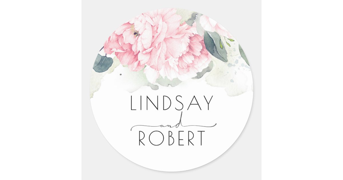 Pink Watercolor Flowers Elegant Vintage Inspired Classic Round Sticker ...