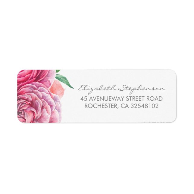 Pink Watercolor Flowers Elegant Wedding Label (Front)