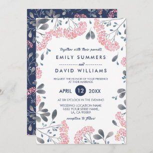 Pink Watercolor Flowers Frame Wedding Invite