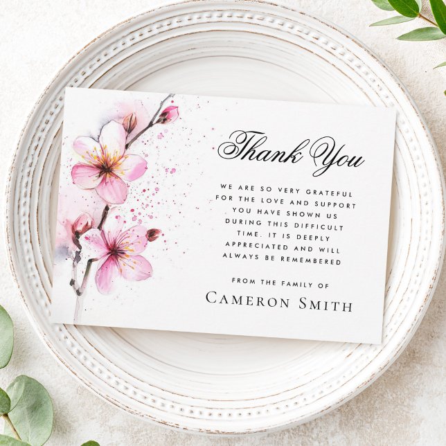 Pink watercolor flowers funeral sympathy thank you card (Pink watercolor flowers funeral sympathy thank you card)