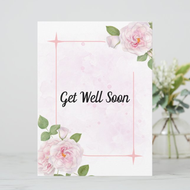 Pink Watercolor Flowers Get Well Soon Card (Standing Front)
