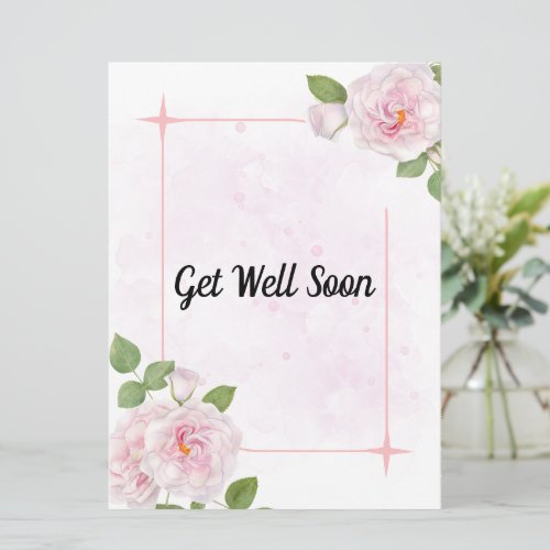 Pink Watercolor Flowers Get Well Soon Card