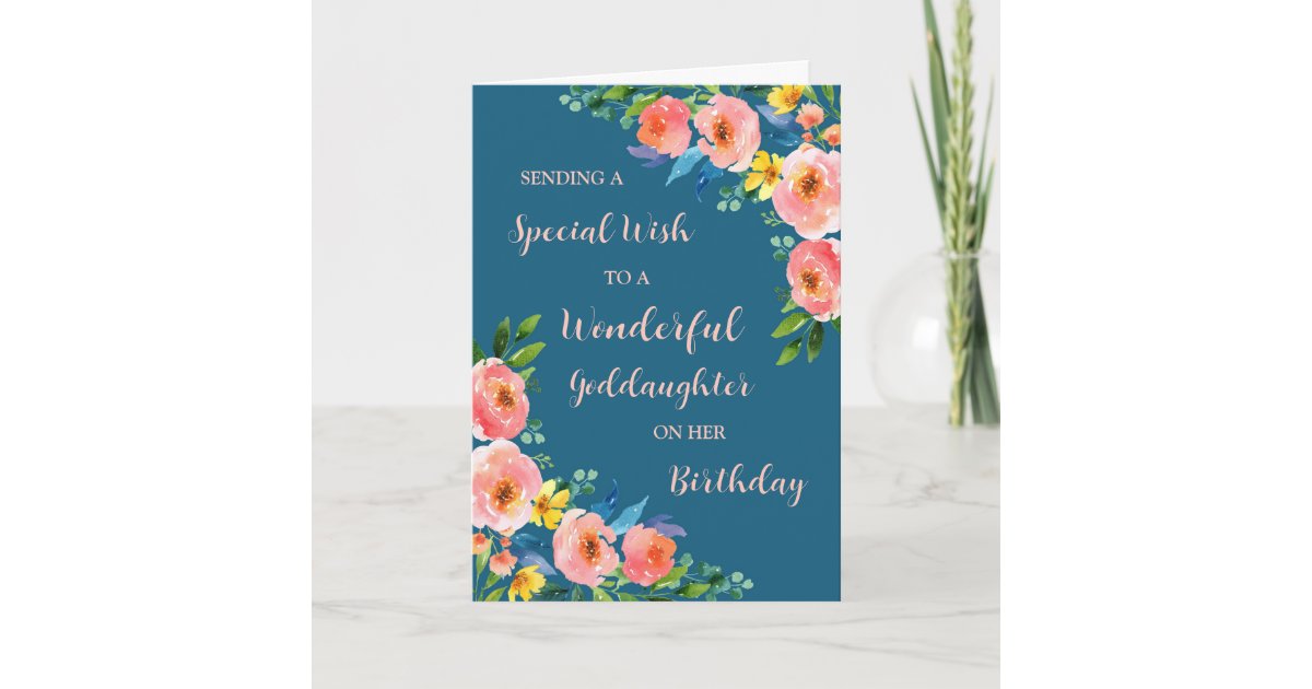 Pink Watercolor Flowers Goddaughter Birthday Card