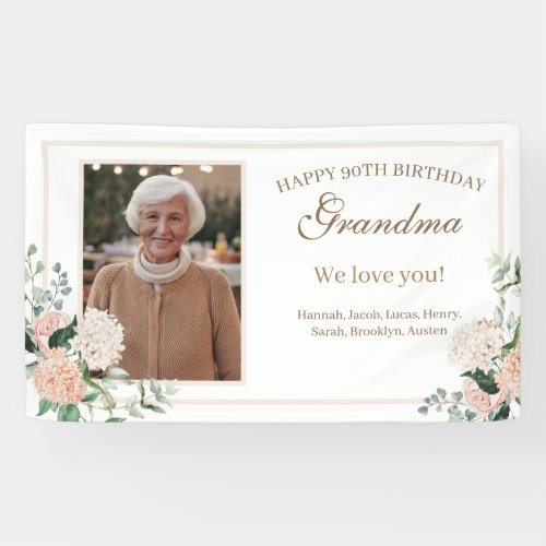 Pink Watercolor Flowers Grandma Birthday Banner