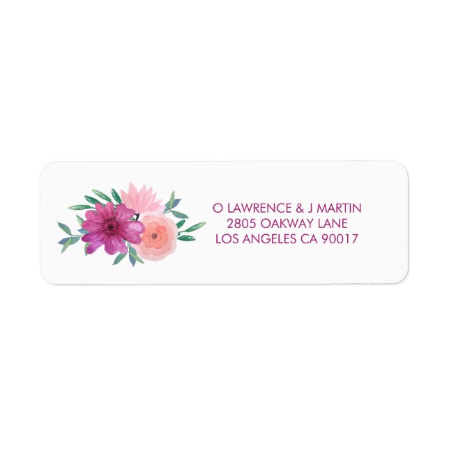 Pink Watercolor Flowers Label (Front)