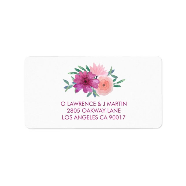 Pink Watercolor Flowers Label (Front)
