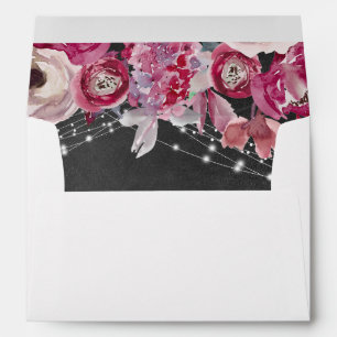 Pink Watercolor Flowers Lights Chalkboard Wedding Envelope
