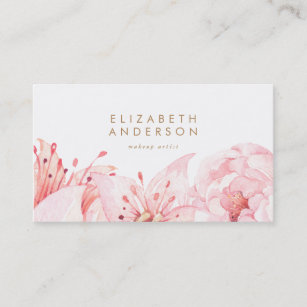 Pink Watercolor Flowers Lilies Business Card