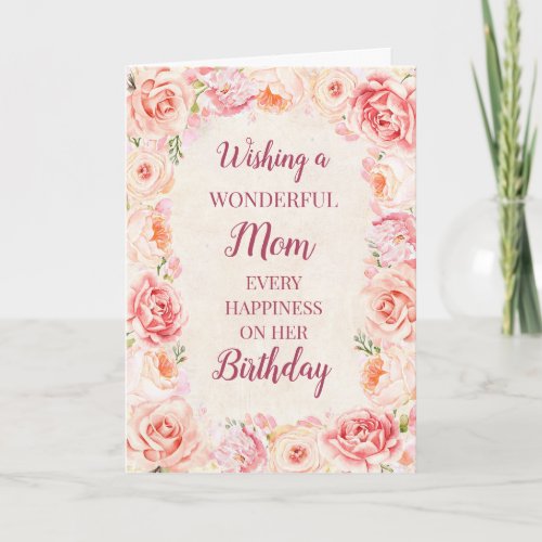 Pink Watercolor Flowers Mom Birthday Card