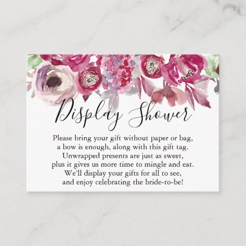 Pink Watercolor Flowers No Wrap Bridal Shower Enclosure Card