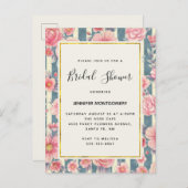 Pink Watercolor Flowers on Stripes Bridal Shower Invitation Postcard (Front/Back)