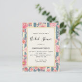 Pink Watercolor Flowers on Stripes Bridal Shower Invitation Postcard (Standing Front)