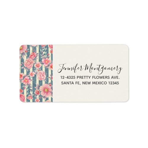 Pink Watercolor Flowers on Stripes Label