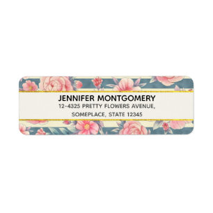 Pink Watercolor Flowers on Stripes Label