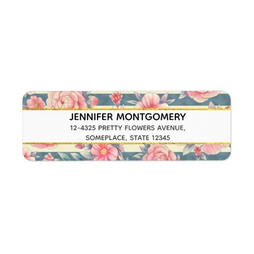  Pink Watercolor Flowers on Stripes Label