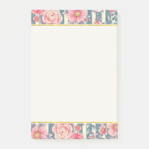 Pink Watercolor Flowers on Stripes Post_it Notes