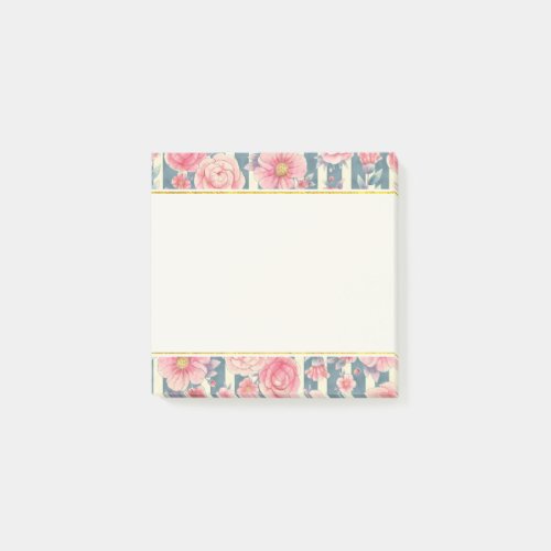 Pink Watercolor Flowers on Stripes Post_it Notes