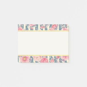 Pink Watercolor Flowers on Stripes Post-it Notes