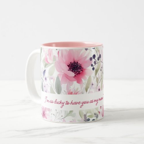 Pink Watercolor FLowers Pattern  Gift for Mom    Two_Tone Coffee Mug