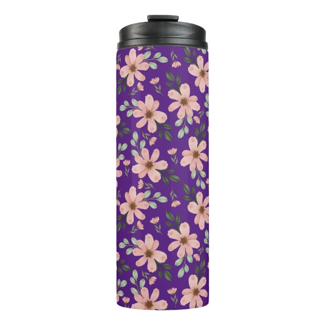 pink watercolor flowers pattern  thermal tumbler (Front)