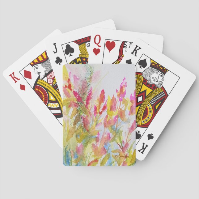 Pink Watercolor Flowers Poker Cards (Back)
