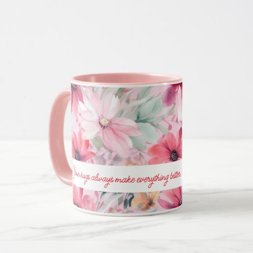 Pink Watercolor FLowers Print  Gift for Mom  Mug