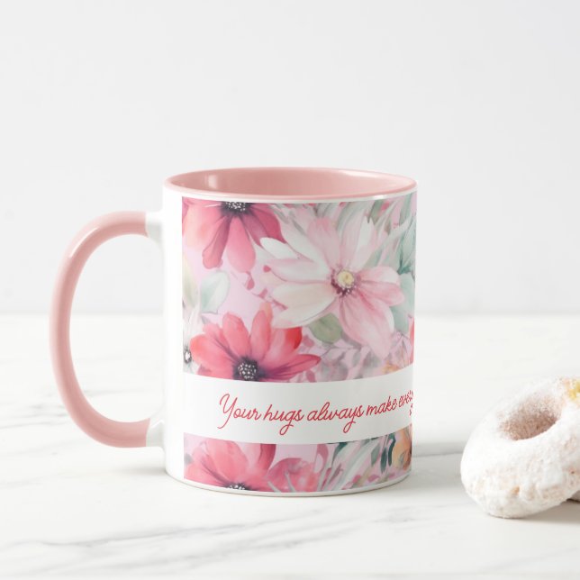 Pink Watercolor FLowers Print | Gift for Mom | Mug (With Donut)