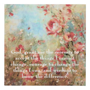 Pink watercolor flowers serenity prayer faux canvas print