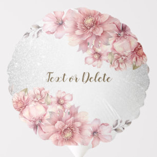 Pink Watercolor Flowers Shiny Glitter Modern Balloon