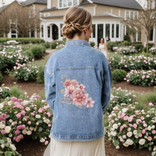 Pink Watercolor Flowers Shiny Glitter Modern Denim Jacket