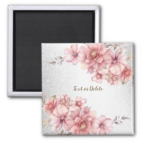 Pink Watercolor Flowers Shiny Glitter Modern Magnet