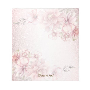 Pink Watercolor Flowers Shiny Glitter Modern Notepad