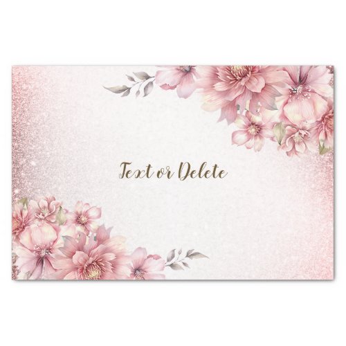 Pink Watercolor Flowers Shiny Glitter Modern Tissue Paper