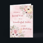 Pink Watercolor Flowers Sister Birthday Card<br><div class="desc">Birthday card for sister with vintage pink watercolor flowers and thoughtful verse.</div>