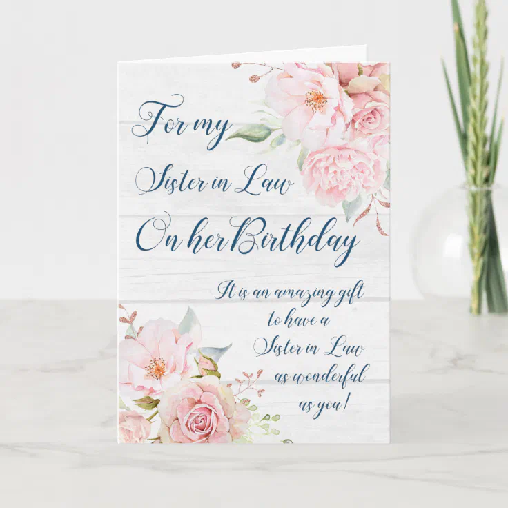 Happy Birthday Flowers Sister In Law Pink Watercolor Flowers Sister In Law Birthday Card | Zazzle
