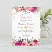Pink Watercolor Flowers Sweet 16 Birthday Party Invitation (Standing Front)