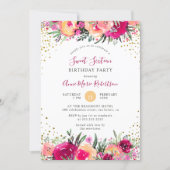 Pink Watercolor Flowers Sweet 16 Birthday Party Invitation (Front)