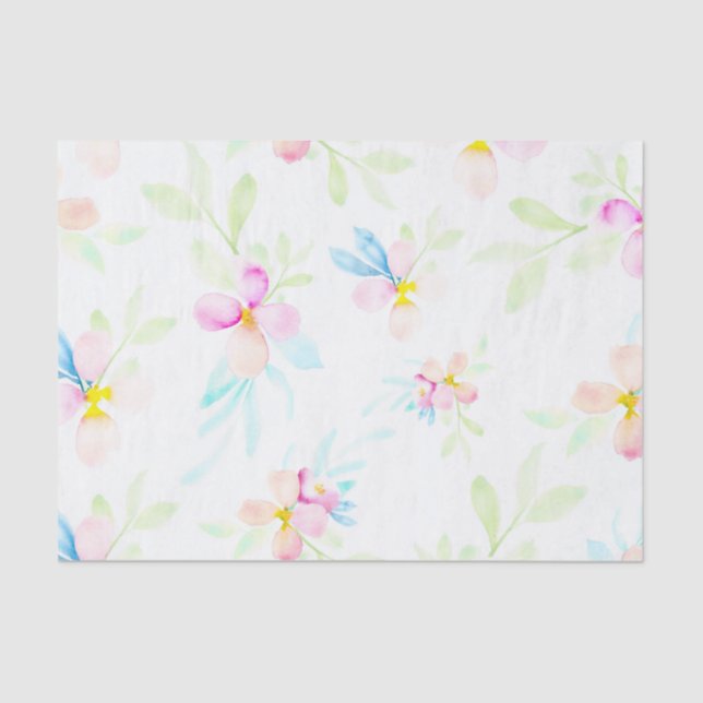 Pink Watercolor Flowers Tissue Paper (Front)