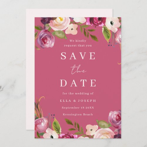 Pink Watercolor Flowers Vibrant Wedding Save The Date