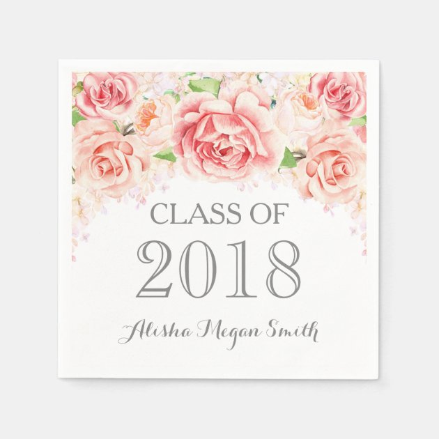 Pink Watercolor Flowers Vintage 2018 Graduation Napkin