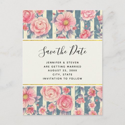 Pink Watercolor Flowers Wedding Save the Date  Invitation Postcard