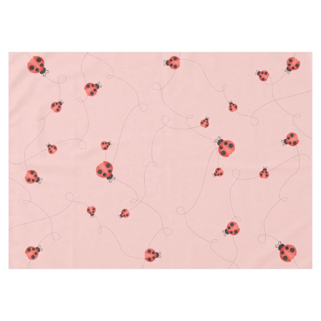 Pink Watercolor Fluttering Ladybugs Tablecloth (Front (Horizontal))