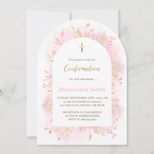 pink watercolor foliage Confirmation Invitation
